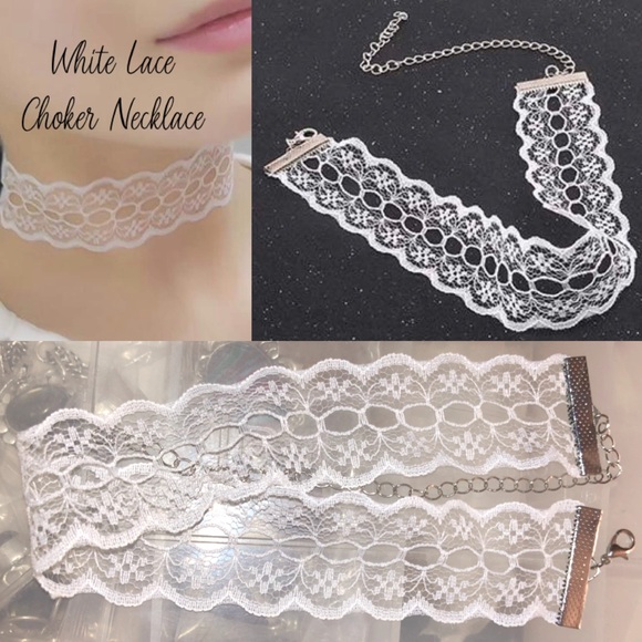 Sexy Black & White Lace Choker Necklace Set - Picture 2 of 3